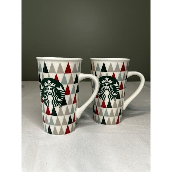 Starbucks Other - Starbucks Holiday Christmas Tree Triangle Tall Coffee Cup Mug 16oz Set of 2